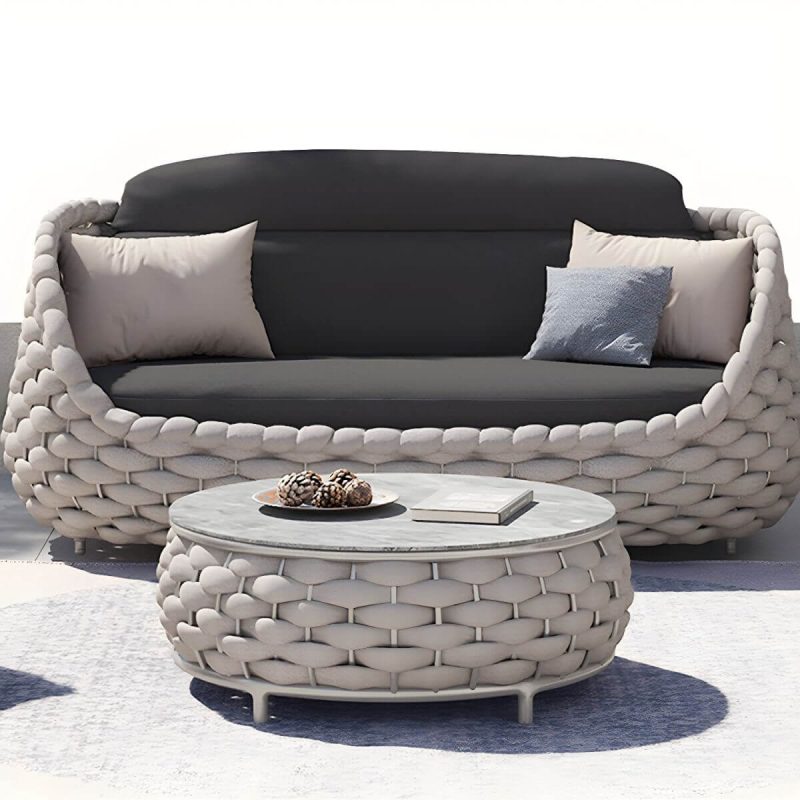 13,77" Hoher Stein-Couchtisch Zeitgenössischer Brauner Tisch mit Metallrahmen - 28"L x 28"B x 14"H Nur Tisch