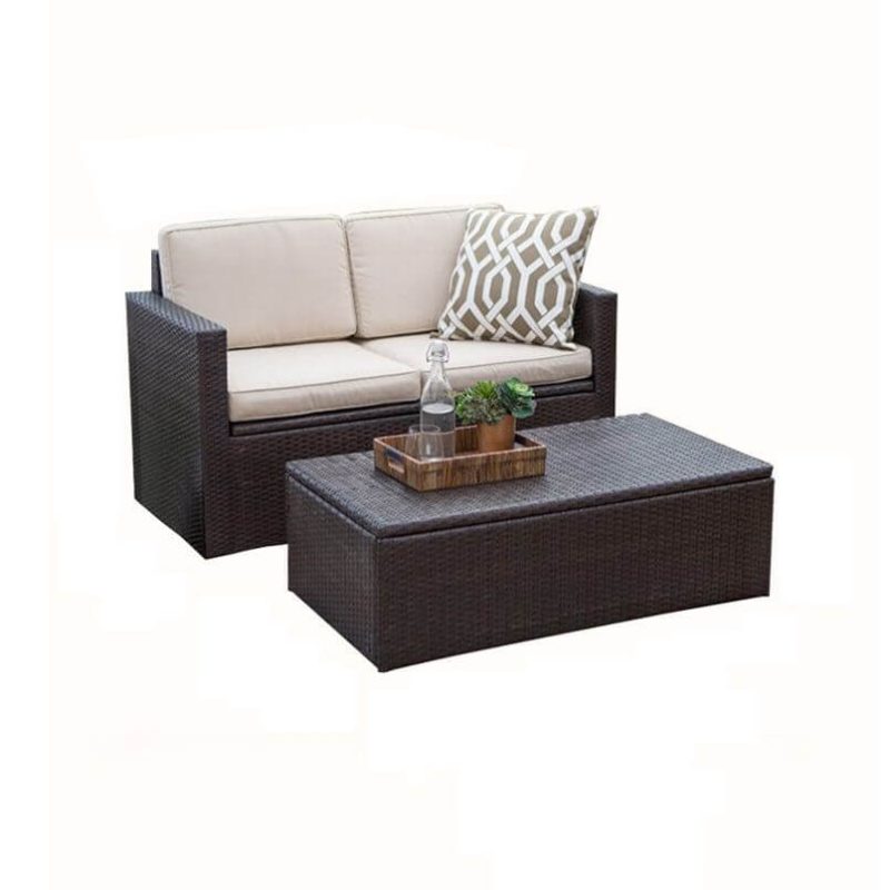 Moderne WeCourtyard Sofakombination aus geflochtenen Ranken, wasserdicht in Schwarz - 3-teiliges Set (2 Loveseats & langer Couchtisch)