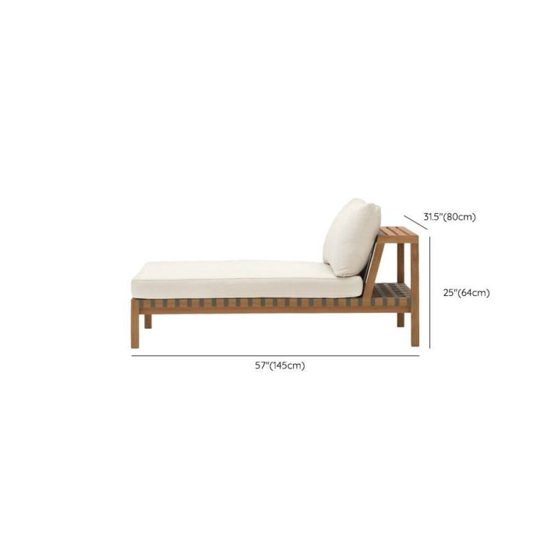 Dimension of Ash Wood Loveseat with Storage, Removable Cushion, White Upholstery, UV Resistant, for 1, Trendy Style, Chaise Lounge