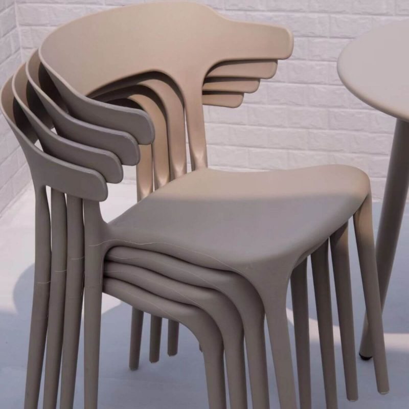 Ecru Polymerized Material Outdoor Armlehnenstühle, 2 Stühle, stapelbar, trendiger Stil, 2-teiliges Set, 16"L x 17"B x 30"H