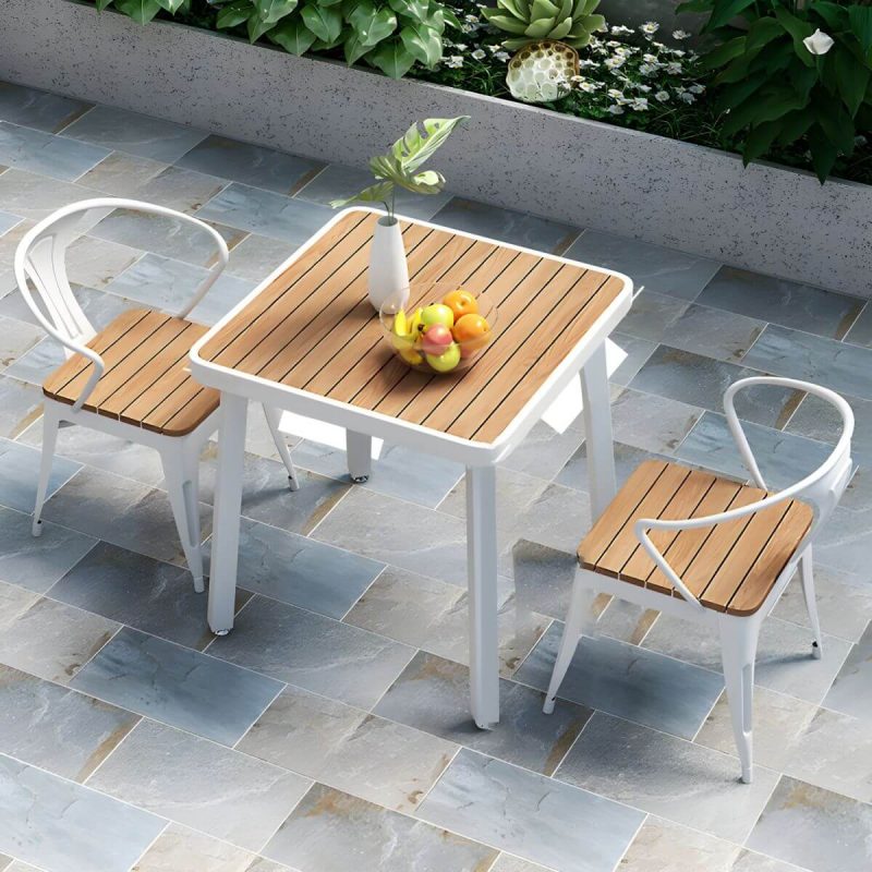 Industrieller Unfertiger Esstischset Metall UV-beständiges Esstischset - 27,6"L x 27,6"B x 29,5"H Weißer Tisch nur