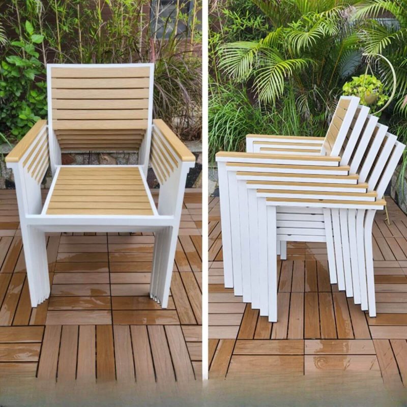 Modischer Aluminium Material Weißer Outdoor Seitenstuhl, stapelbar, 1 Stuhl, 22"L x 23"B x 33"H