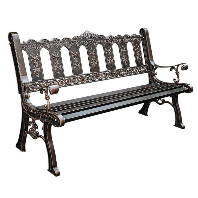 Bohemian Antique Brass Alloy Patio Bank mit gebogenem Sitz und Rücken, wasserdicht, 59"L x 23"B x 35"H