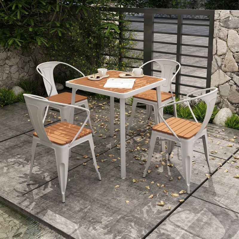 Industrieller Unfertiger Esstischset Metall UV-beständiges Esstischset - 27,6"L x 27,6"B x 29,5"H Weißer Tisch nur