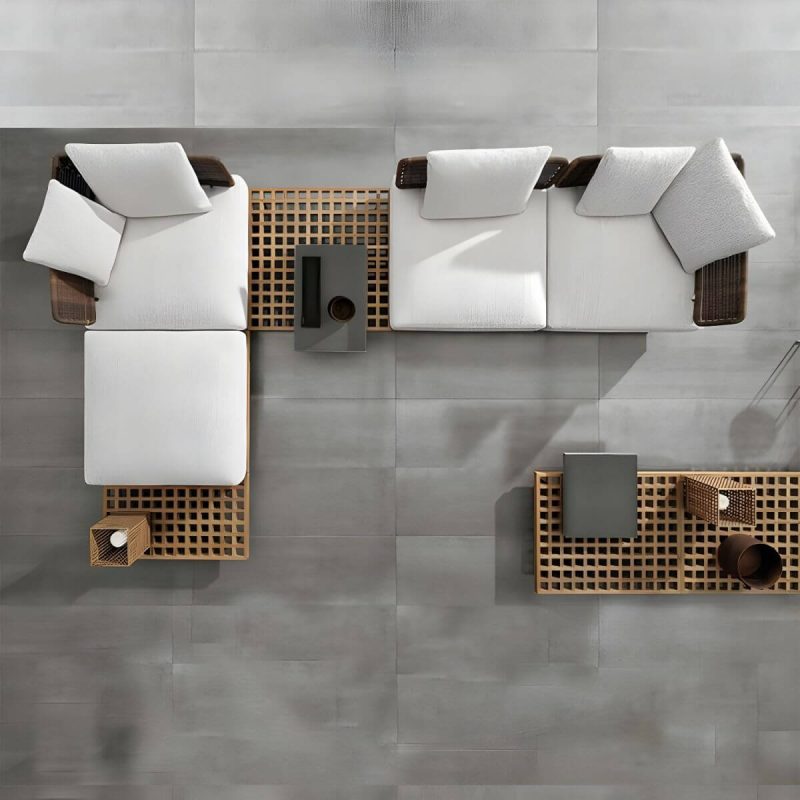 Modernes Massivholzrahmen Patio Konversationsset Groß für Garten und Terrasse - 1-Sitzer Sofa