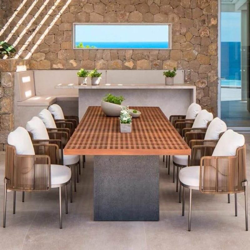 Polstermöbel-Set mit pilzresistentem 9-teiligem Outdoor-Esstischset, 118"L x 35"B x 29"H, Tisch & 8 Stühle