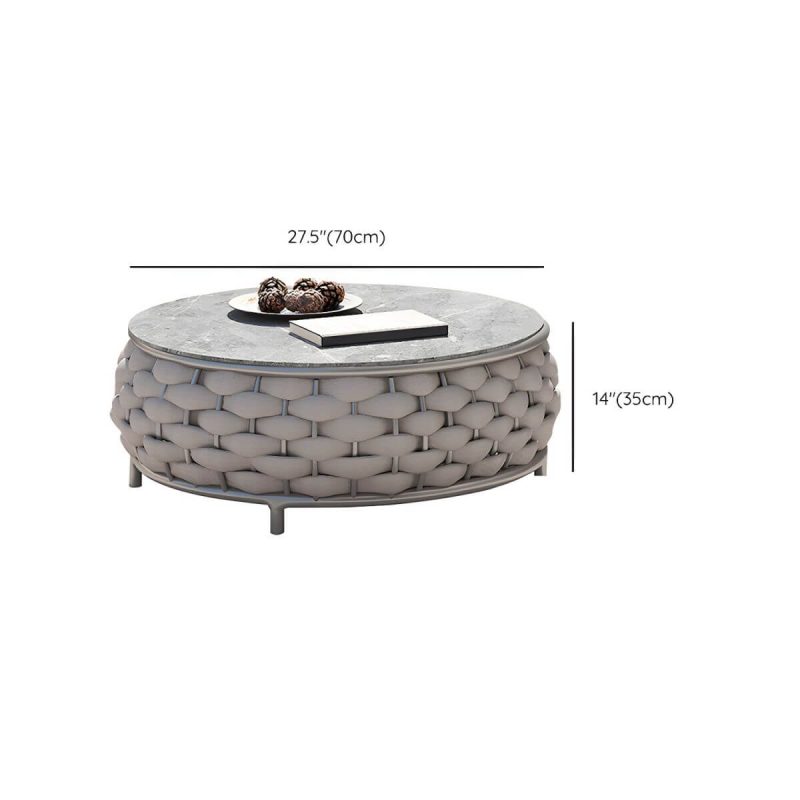 Dimension of 13.77" High Stone Coffee Table Contemporary Brown Table with Metal Frame - 28"L x 28"W x 14"H Table Only