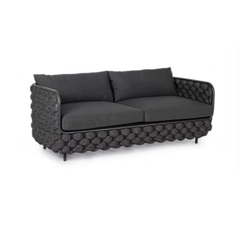 Grey Stone Tischplatten-Patio-Sofa-Sitzset mit Taubengrauem Stoffbezug, 3-teilig, gepolsterte Rückenlehne und Stuhl, Khaki Grau, 3-teiliges Set (2 Stühle & 1 Couchtisch)