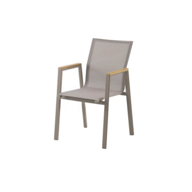 Moderne, UV-geschützte, stapelbare Aluminium-Terassen-Armlehnenstühle mit grauer Rückenlehne - 2 Stühle, 2-teiliges Set