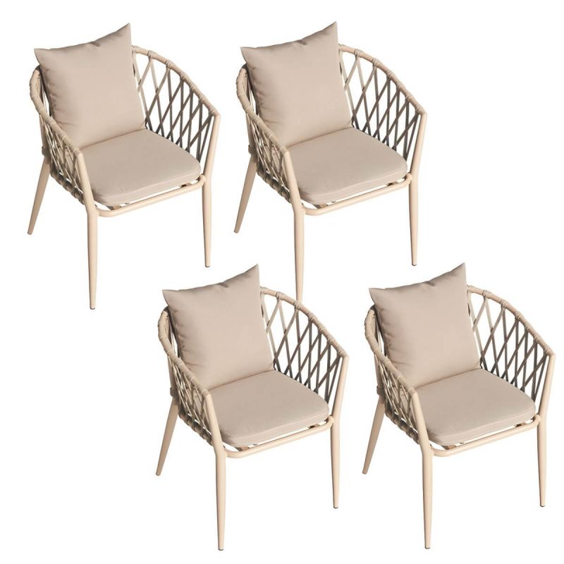 Metallischer tropischer Stil Gartenstuhl Armlehne Antik-Finish mit Kissen - 4-teiliges Set