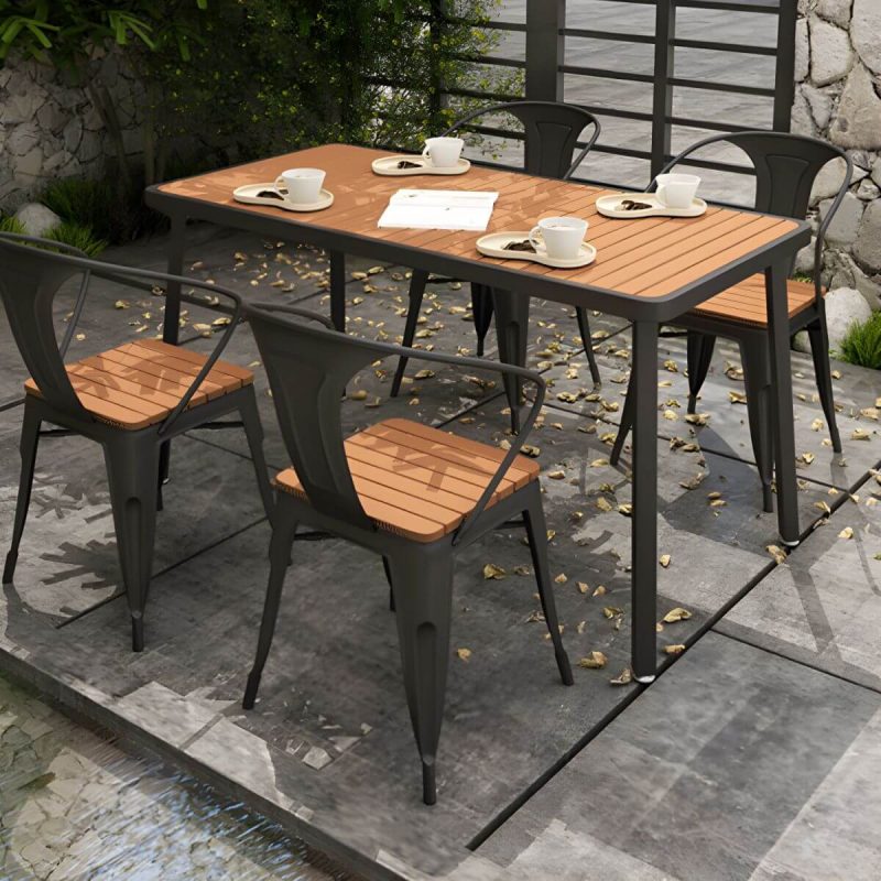 Industrieller Unfertiger Esstischset Metall UV-beständiges Esstischset - 23,6"L x 23,6"B x 29,5"H Schwarzer Tisch nur