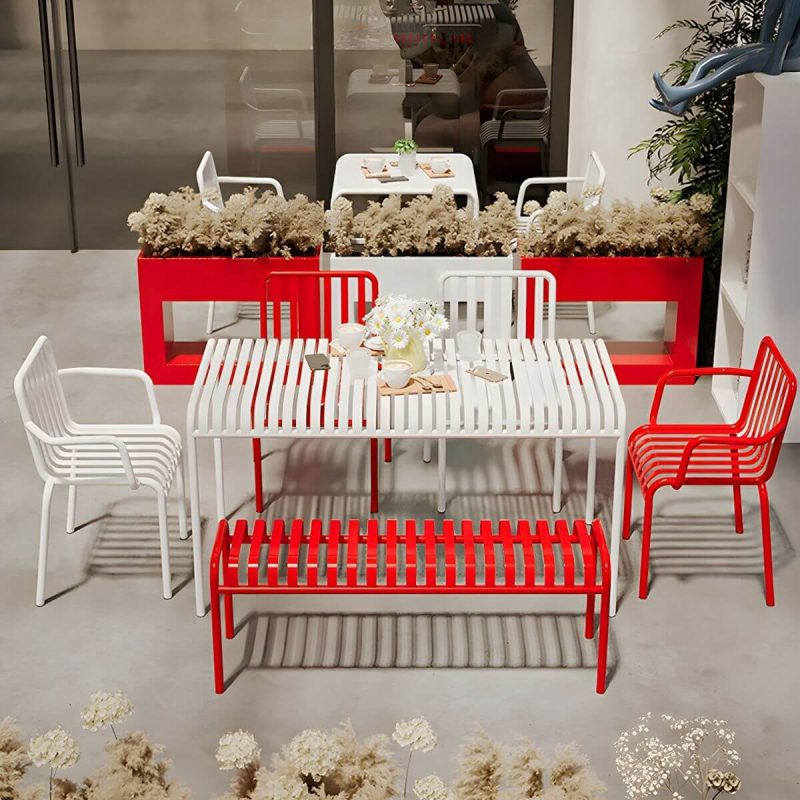 Moderner UV-beständiger Eisen-Patio-Esstisch, elegante nicht ausziehbare Wahl für Outdoor-Events - Nur Tisch 120 x 70 x 75 cm Rot