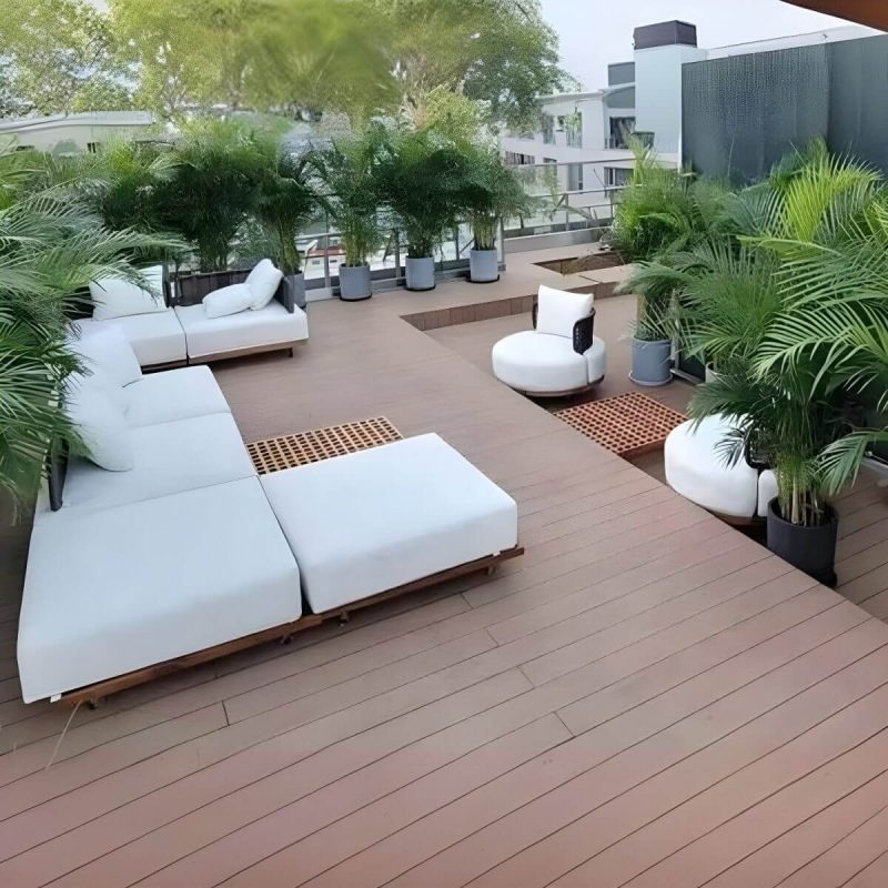 Modernes Massivholzrahmen Patio Konversationsset Groß für Garten und Terrasse - 3-teiliges Set (Mittelpositionsstuhl & Eckstuhl & Beistelltisch)