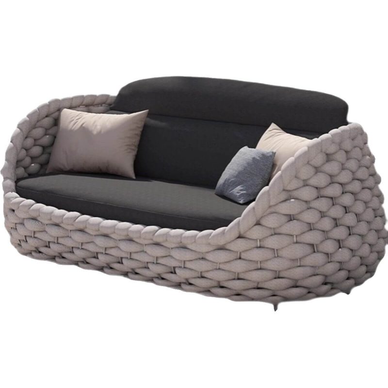 UV-beständiges Creme Seil Einzelsitz-Sofa mit Mitternachtsschwarz Tiefsitz und Kreidekissen, 1 Stück, 1-Sitzer Sofa