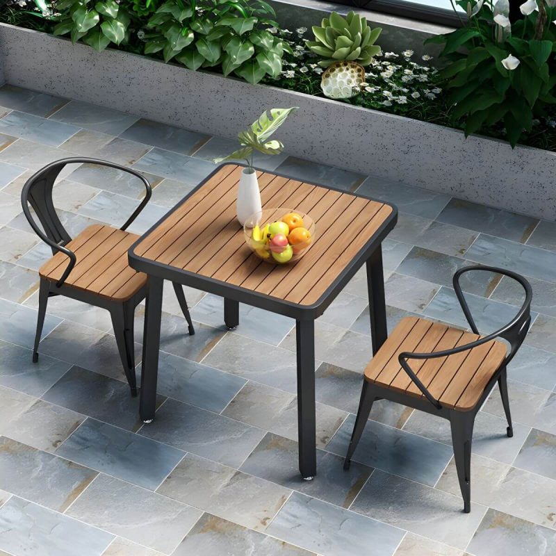 Industrieller Unfertiger Esstischset Metall UV-beständiges Esstischset - 23,6"L x 23,6"B x 29,5"H Schwarzer Tisch nur