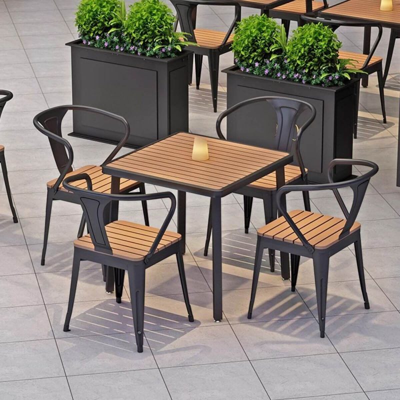 Outdoor-Esstischgarnitur mit Legierungsrahmen, wetterfeste braune 5-teilige Tisch- und Stuhlgarnitur, einfacher Stil, 55,1"L x 27,6"B x 29,5"H, Tisch & 4 Stühle
