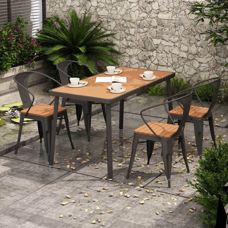 Industrieller Unfertiger Esstischset Metall UV-beständiges Esstischset - 47,2"L x 23,6"B x 29,5"H Weißer Tisch nur