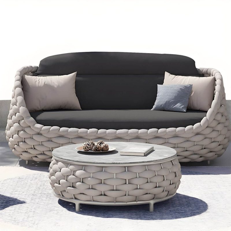 13,77" Hoher Stein-Couchtisch Zeitgenössischer Brauner Tisch mit Metallrahmen - 28"L x 28"B x 14"H Nur Tisch