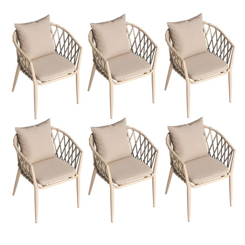 Metallischer tropischer Stil Gartenstuhl Armlehne Antik-Finish mit Kissen - 6-teiliges Set