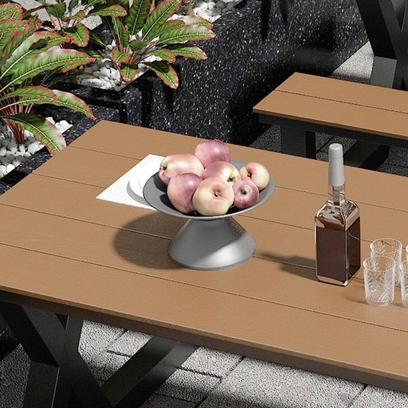 Einfacher Patio-Esstisch mit schwarzer rechteckiger Platte aus recyceltem Holz, 79"L x 63"B x 30"H, Gold-Schwarz, Quadratrohr