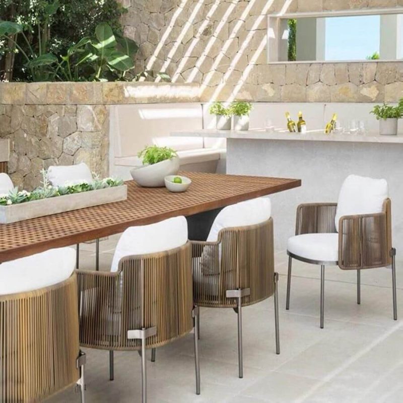 Polstermöbel-Set mit pilzresistentem 9-teiligem Outdoor-Esstischset, 118"L x 35"B x 29"H, Tisch & 8 Stühle