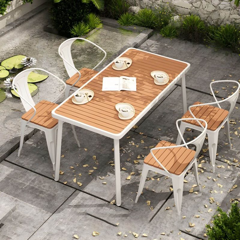 Industrieller Unfertiger Esstischset Metall UV-beständiges Esstischset - 55,1"L x 27,6"B x 29,5"H Weißer Tisch nur