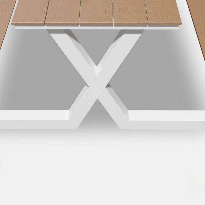 Patio-Esstisch in Hellbraun mit recyceltem Holz, rechteckige Form, einfacher Stil, 55,1"L x 63"B x 29,5"H, Flachrohr, Schwarz/ Kaffee