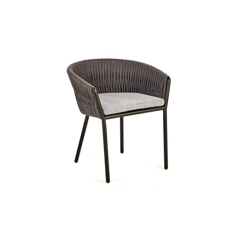 Zeitgenössischer grauer synthetischer Outdoor-Armstuhl, wasserdicht mit Kissen, 1 Stuhl, Grau