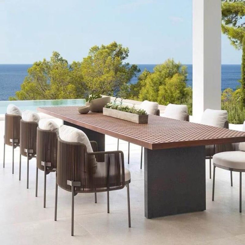 Polstermöbel-Set mit pilzresistentem 9-teiligem Outdoor-Esstischset, 118"L x 35"B x 29"H, Tisch & 8 Stühle