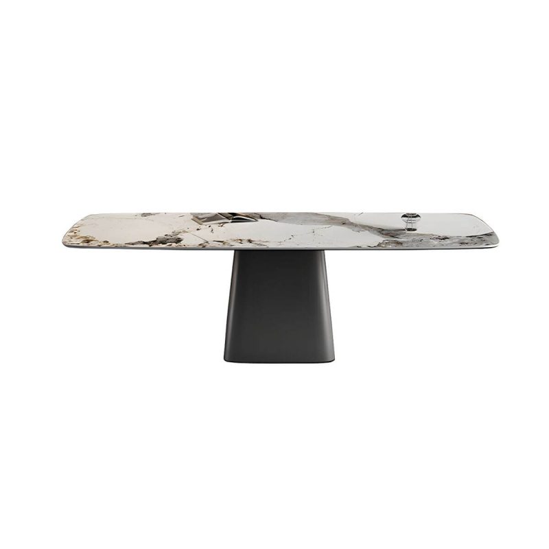 Moderner rechteckiger Outdoor-Patio-Tisch mit Steinplatte und Stahlrahmen Esstisch - Nur Tisch 63"L x 31,5"B x 29,5"H