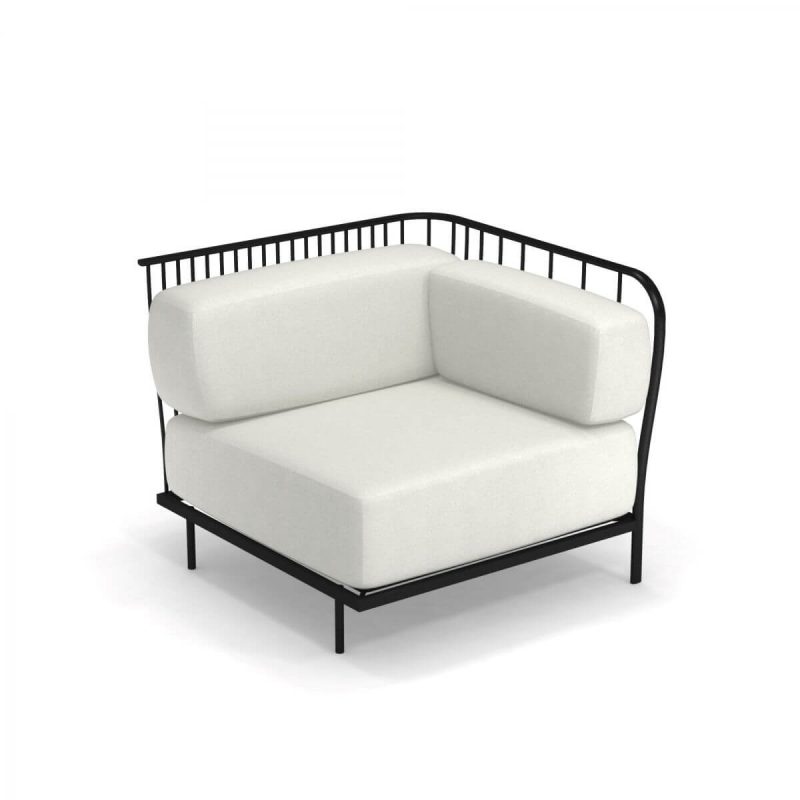 Weißes Schwammsofa für 1 Person mit abnehmbarem Kissenbezug und UV-beständig - Trendiger Stil - 1 Stück, Schwarz, Ecksofa