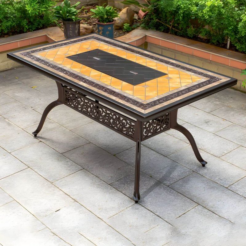 Industrieller Outdoor-Esstisch Aluminium feuerfest Patio Tisch - Nur Tisch 64"L x 35"B x 29"H