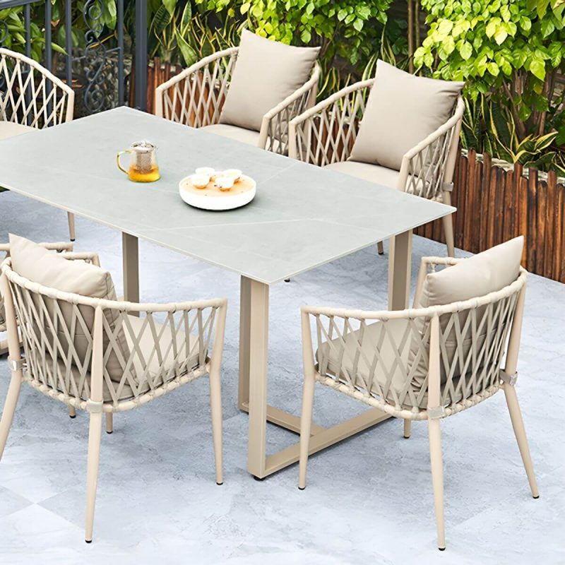 Metallischer tropischer Stil Gartenstuhl Armlehne Antik-Finish mit Kissen - 6-teiliges Set