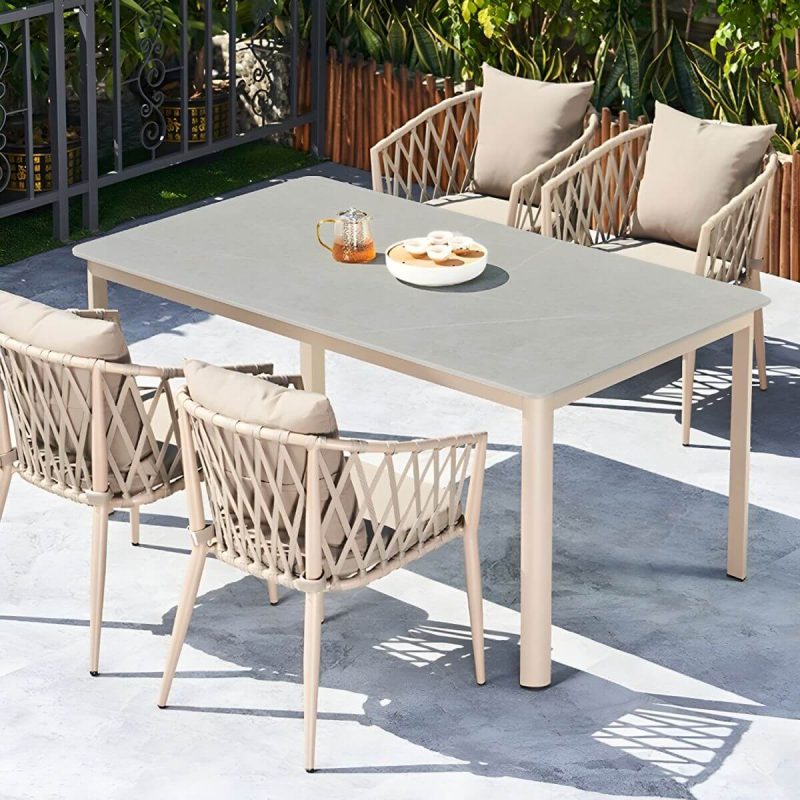 Metallischer tropischer Stil Gartenstuhl Armlehne Antik-Finish mit Kissen - 8-teiliges Set