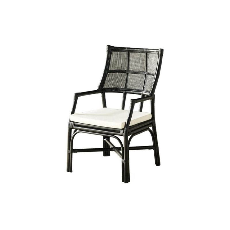 Simplistic Chalk Rattan Patio Arm Chair, UV-beständig mit Kissen, 1 Stuhl, Schwarz, mit Armlehne, 22"L x 21"B x 37"H