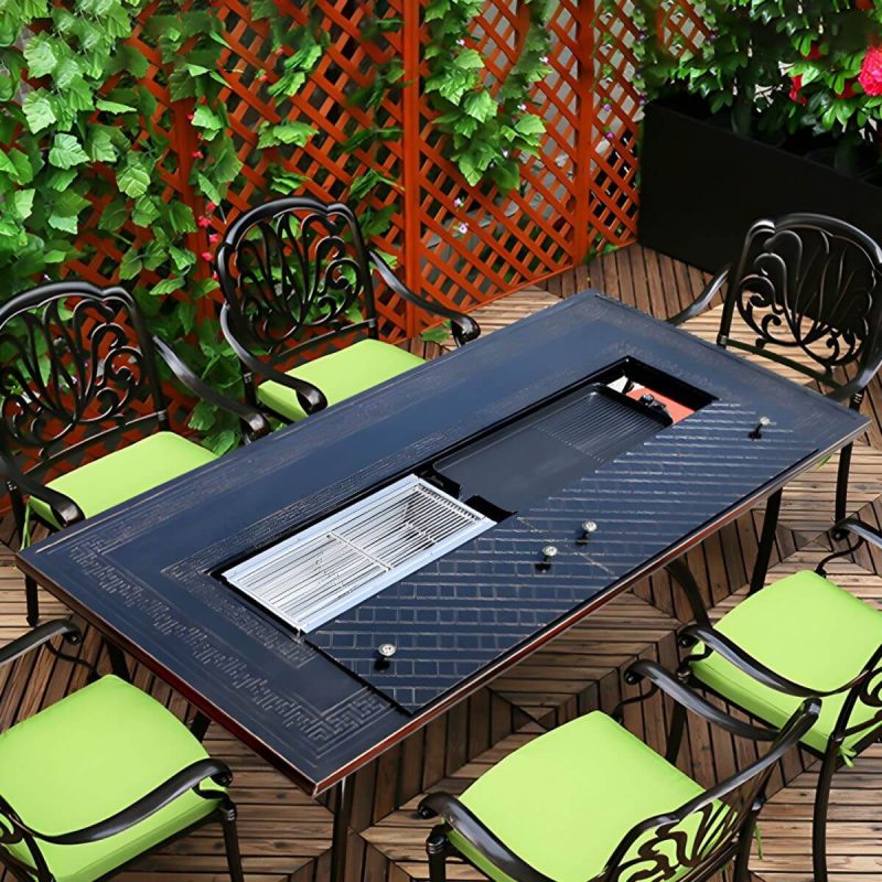 Industrieller Outdoor-Esstisch Aluminium feuerfest Patio Tisch - Nur Tisch 47,2"L x 47,2"B x 28,3"H