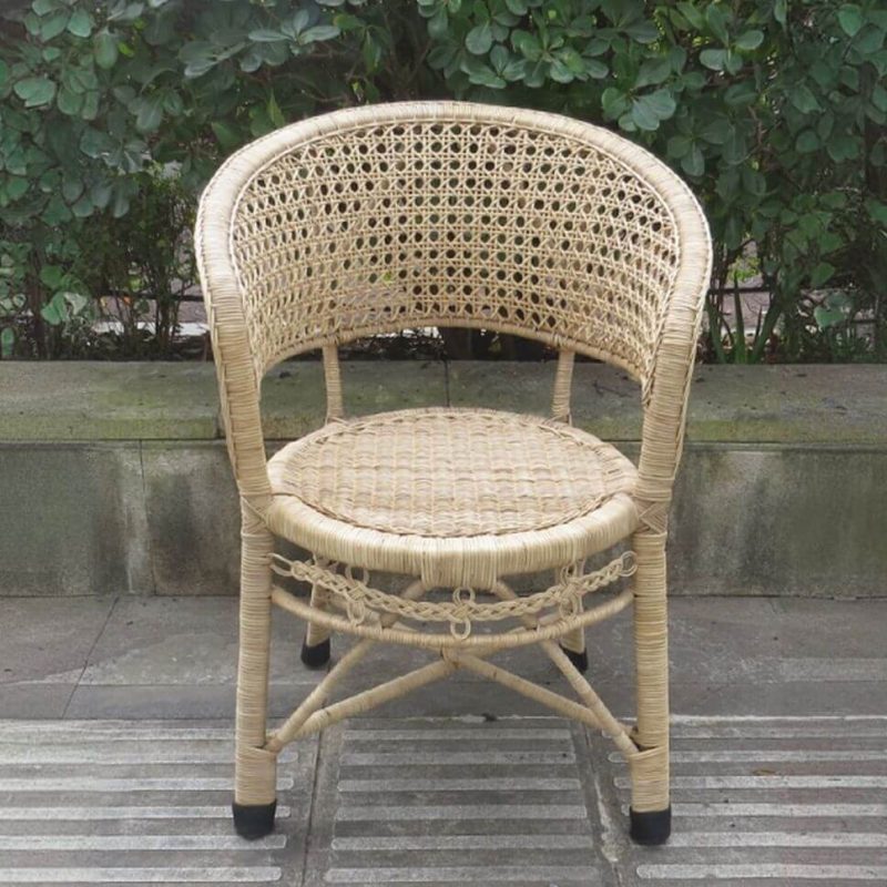 Casual Natural Color Rattan Woven Patio Arm Chair with Back and Legs, 1 Chair, 21"L x 19"W x 35"H