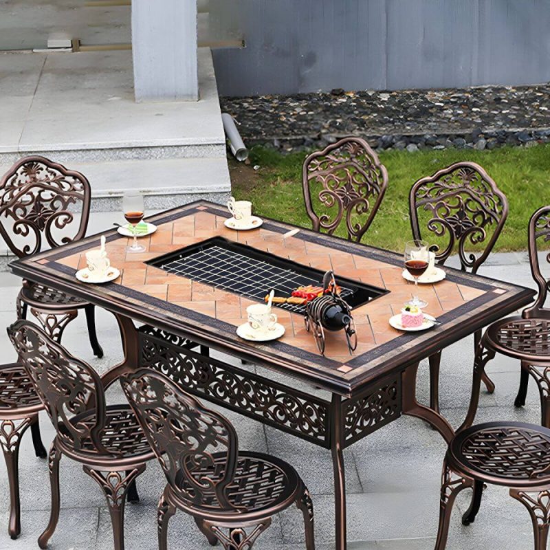 Industrieller Outdoor-Esstisch Aluminium feuerfest Patio Tisch - Nur Tisch 48"L x 48"B x 24"H