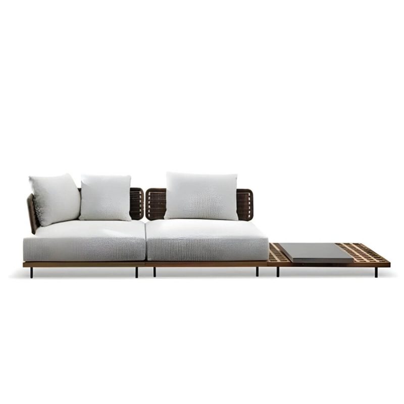 Modernes Massivholzrahmen Patio Konversationsset Groß für Garten und Terrasse - 3-teiliges Set (Mittelpositionsstuhl & Eckstuhl & Beistelltisch)