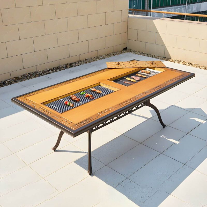Industrieller Outdoor-Esstisch Aluminium feuerfest Patio Tisch - Nur Tisch 79"L x 39"B x 29"H