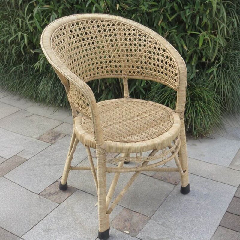 Simplistic Unfinished Color Rattan Woven Patio Arm Chair with Back and Legs, 1 Chair, 21"L x 19"W x 33"H