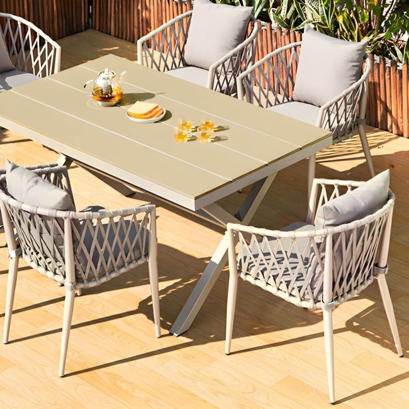 Metallischer tropischer Stil Gartenstuhl Armlehne Antik-Finish mit Kissen - 4-teiliges Set