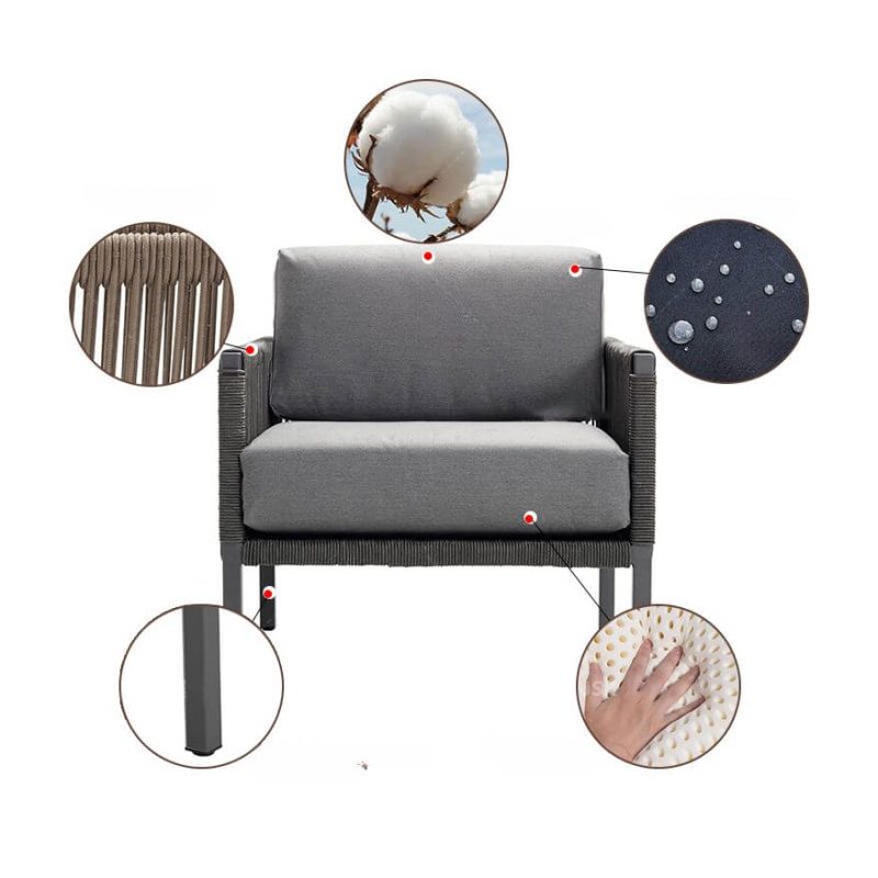 Skandinavischer schwarzer UV-beständiger Aluminium Material Patio Armlehnenstuhl mit Kissen, 1 Stuhl, 22"L x 23"B x 28"H