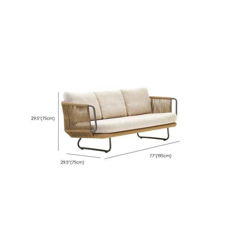 Dimension of White Sofa with Sponge Upholstery for 3 People, UV Resistant, Trendy Style, Cushion Included, 1 Piece, 3-Seater Sofa