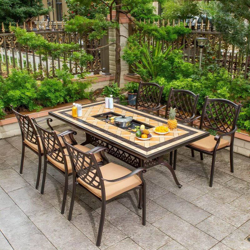 Industrieller Outdoor-Esstisch Aluminium feuerfest Patio Tisch - Nur Tisch 47,2"L x 47,2"B x 28,3"H