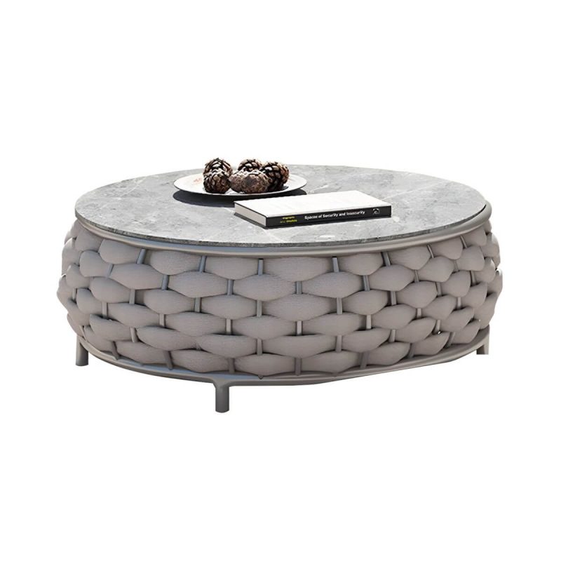 13,77" Hoher Stein-Couchtisch Zeitgenössischer Brauner Tisch mit Metallrahmen - 28"L x 28"B x 14"H Nur Tisch