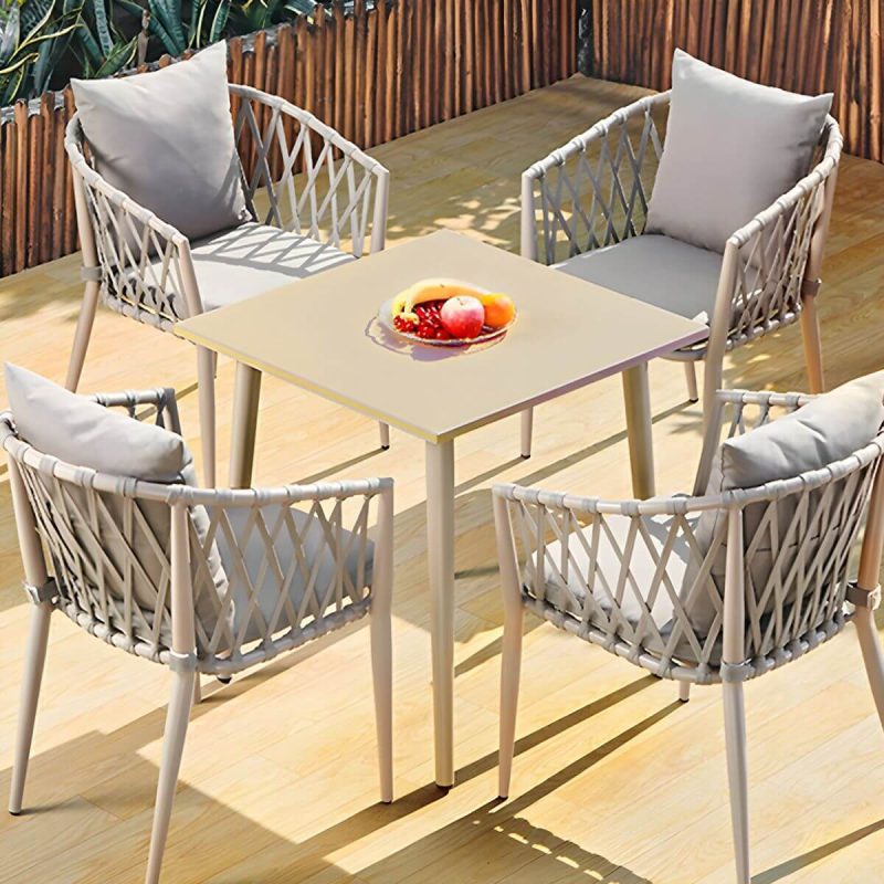 Metallischer tropischer Stil Gartenstuhl Armlehne Antik-Finish mit Kissen - 6-teiliges Set