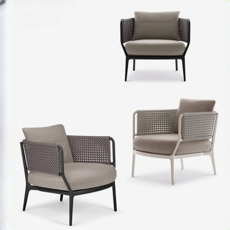 Kakao wiederverwendetes Holz 1 Tisch 3-teiliges Patio-Sofa Konversationsset mit grauem 100% Baumwollstuhl, 3-teiliges Set (2 Stühle & 1 Couchtisch), Schwarz/ Natur