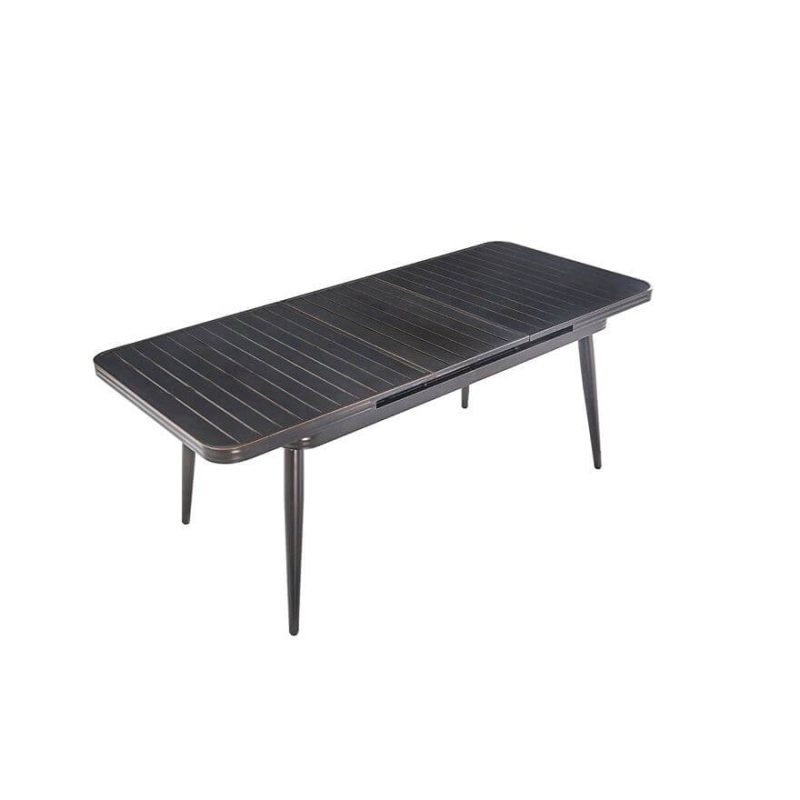 Erweiterbarer simplistischer rechteckiger schwarzer Metall-Patio-Esstisch, nur Tisch, 79"L x 35"B x 30"H