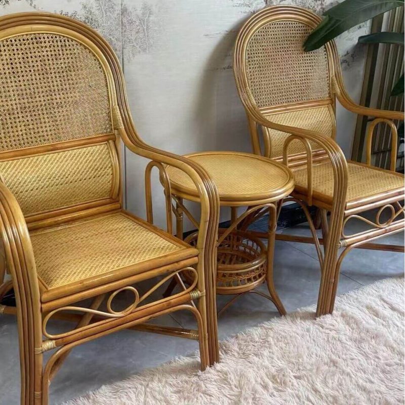 Gelber Rattan-Außenarmstuhl, lässiger Stil, 1 Stuhl, gelb